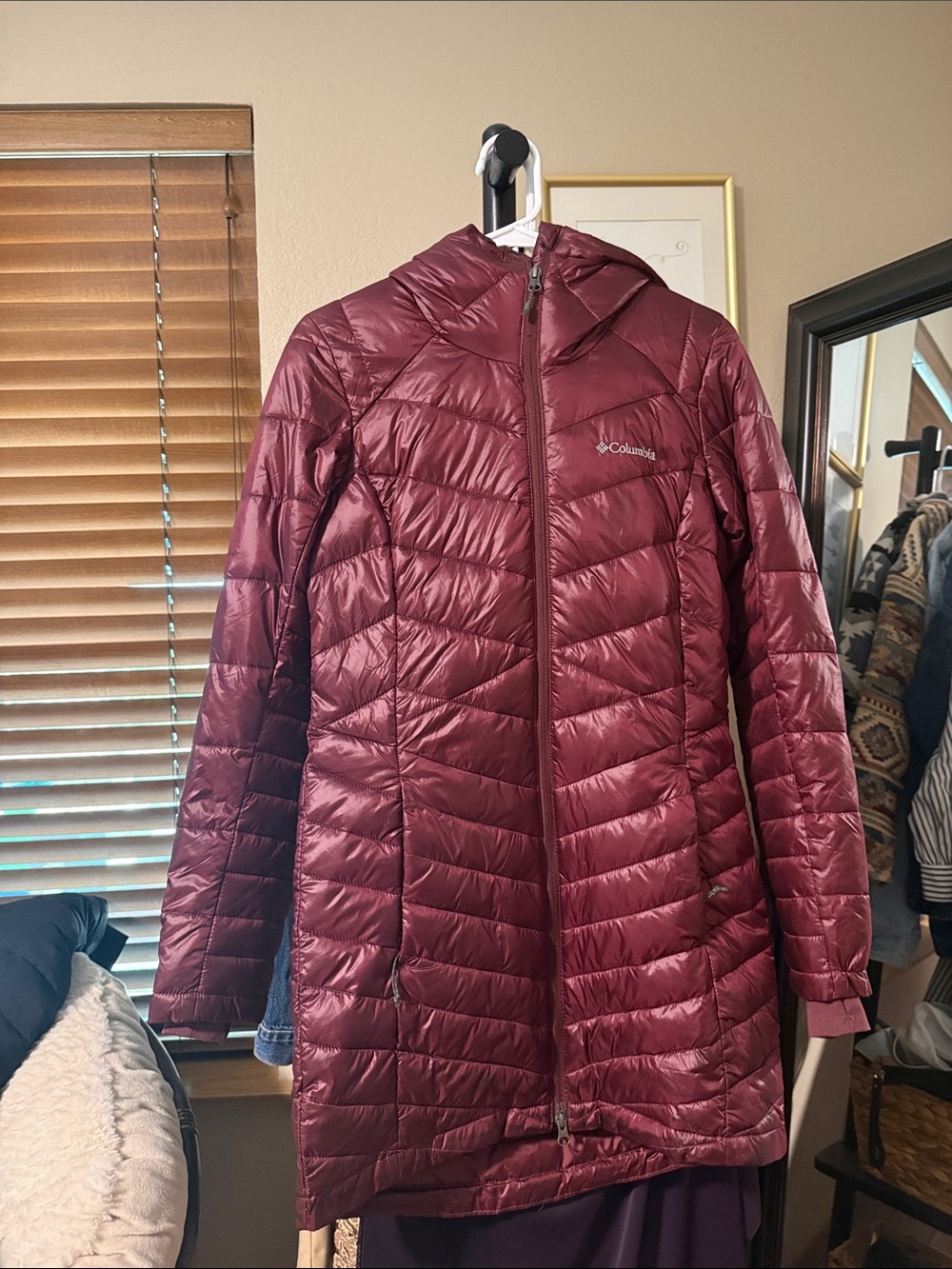 Columbia Women's Maroon Long Packable Puffer Jacket